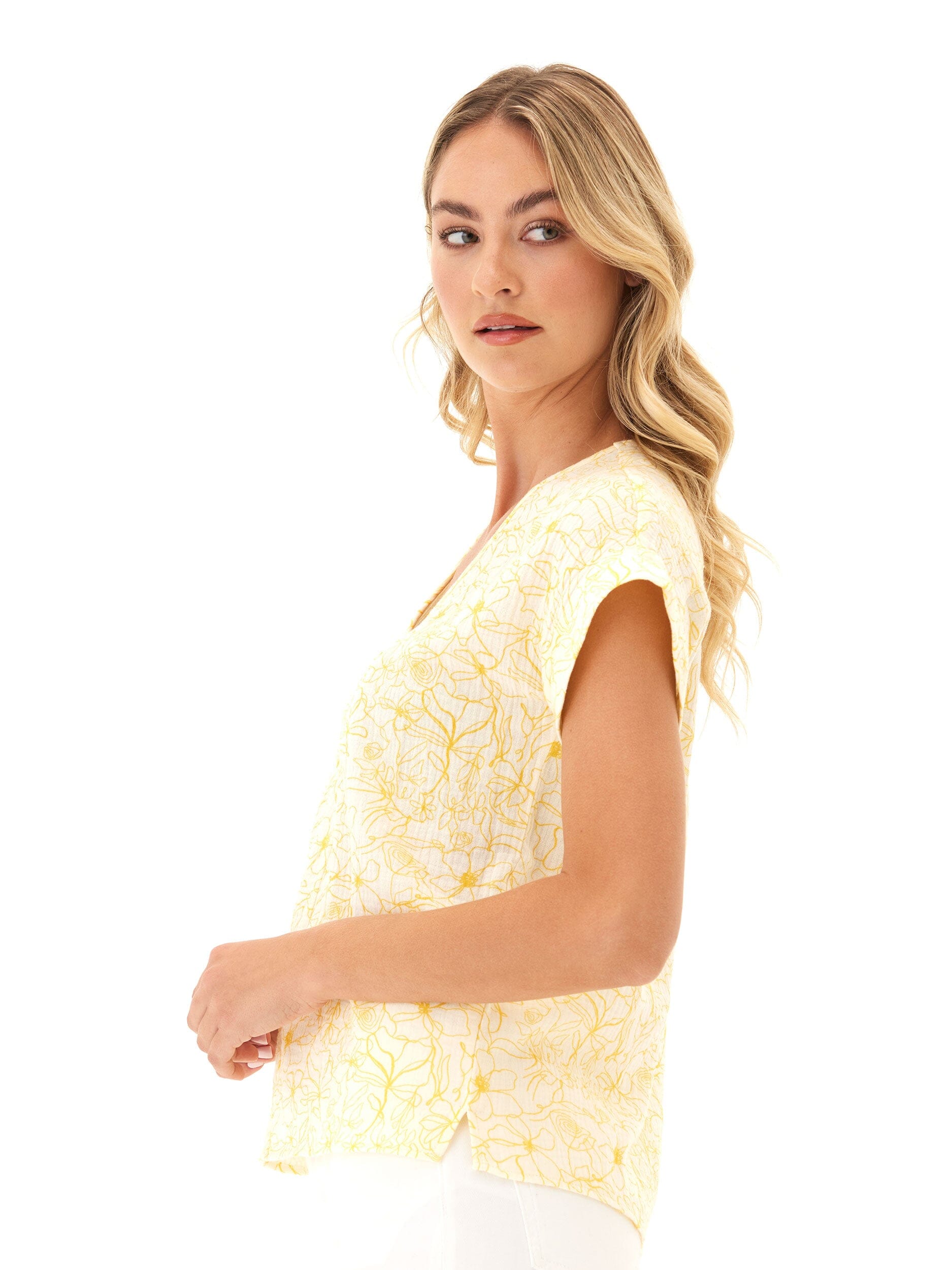 Honora Gauze V-Neck Top