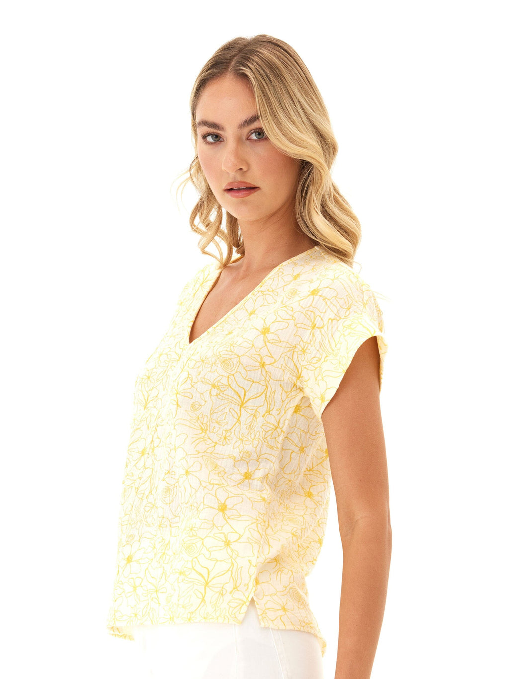 Honora Gauze V-Neck Top